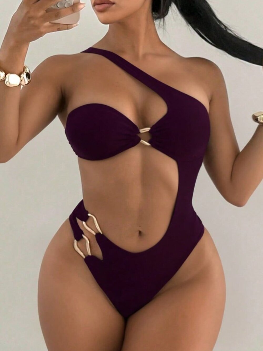 Burgundy Sexy Women's Halter One-Piece Swimsuit